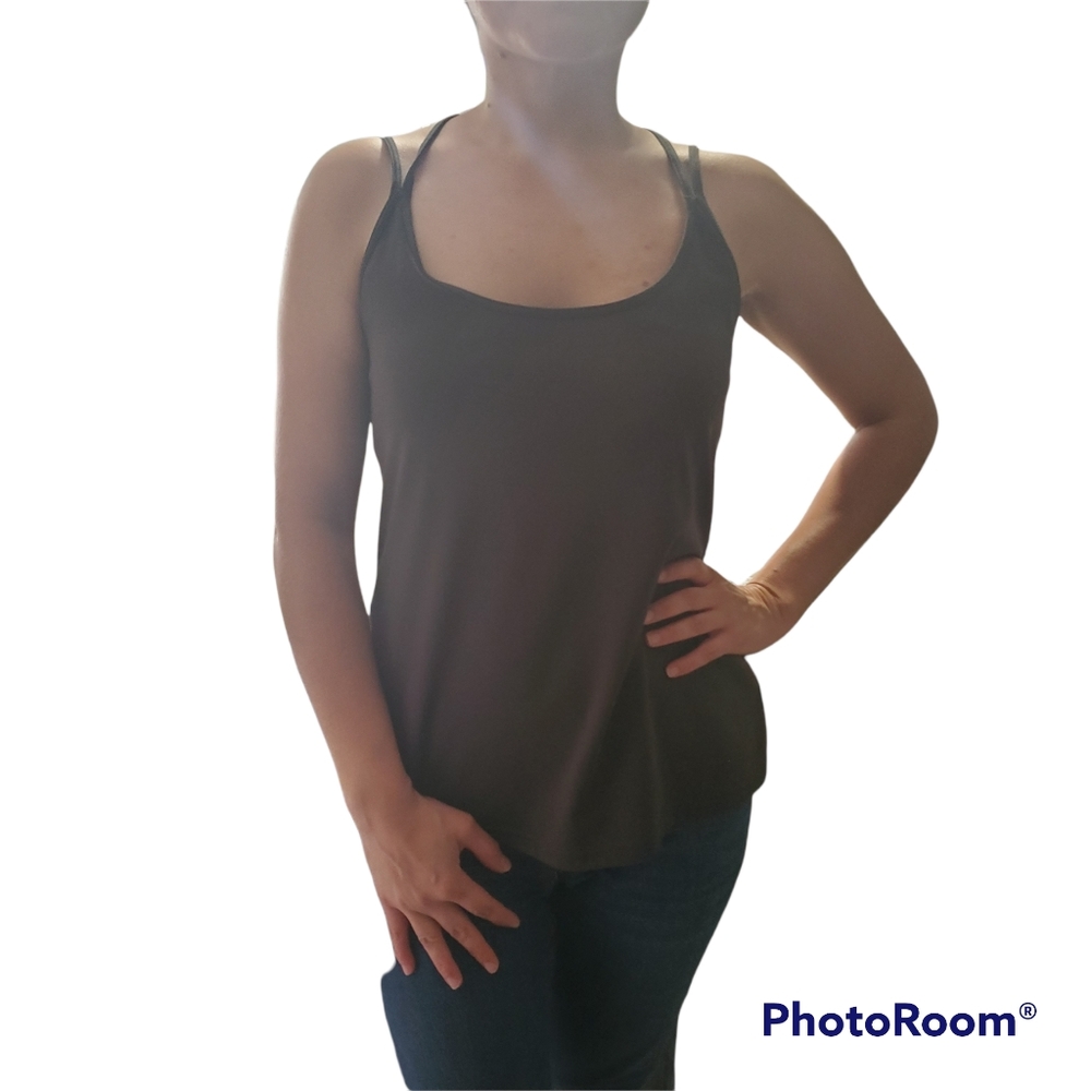 Old Navy Strappy Powersoft Sports Tank Top Size L Dark Olive/Gray